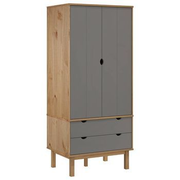 Armario Otta Madera Maciza Pino Marrón Y Gris 76,5x53x172 Cm Vidaxl