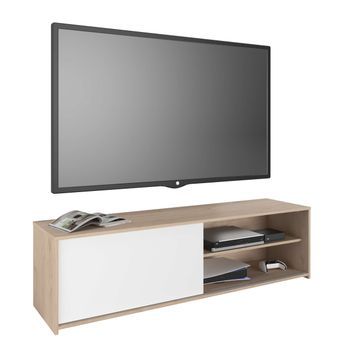 Mueble De Tv Trevo Salón 1 Puerta Corredera En Color Roble Jackson Y Blanco 155x43x40 Cm