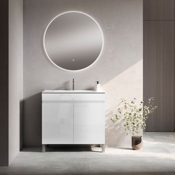 Mueble Stephanie 100 Cm 2p, Blanco Brillo. Pack Mueble + Lavabo.