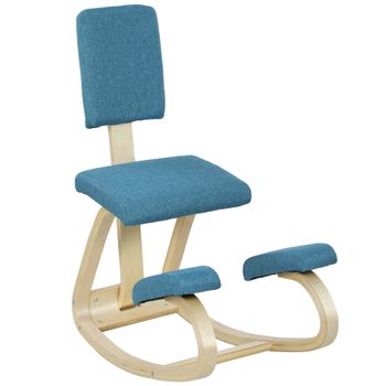 HOMCOM Silla Inclinada de Rodillas con Balanceo en Tela Efecto Lino y Madera de Abedul, 51x84x93 cm, Azul Oscuro