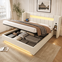 cama doble de terciopelo con cofre hidraulico y amplia cabecera 2 puertos usb iluminacion led armario retro 160x200 cm