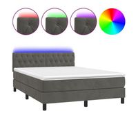 cama box spring colchon y led terciopelo gris oscuro 140x190 cm diseno de botones