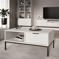 mesa de centro 80 cm patas negras tableros de particulas blanco