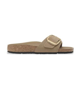 Birkenstock para mujer. 1030467 Sandalias de Piel Madrid Big Buckle (Ajuste Estrecho) marrón claro (38), Plano, Ninguno, Casual