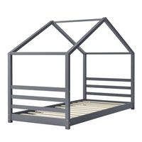 cama infantil house cabin con somier de laminas de madera de pino gris oscuro 90 x 200 cm 030005501