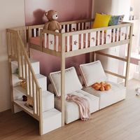 cama loft para ninos 90x200 cm con almacenamiento y escalera madera maciza barreras de seguridad decoracion de estrellas y luna