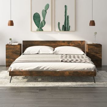 Mesitas De Noche (2 Uds) - Dormitorio - Madera Contrachapada - Roble Ahumado (40x36x65cm)