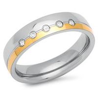 anillo de acero parcialmente chapado en oro 5mm circonita