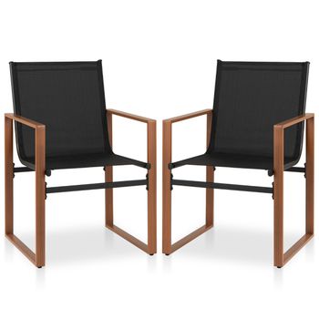 Costway Juego de 2 Sillas de Comedor de Patio con Respaldo y Asiento Transpirable Reposabrazos Estructura Metálica Silla de Tela para Jardín