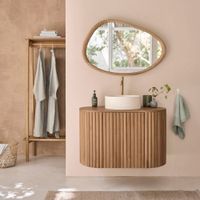 mueble de bano suspendido de teca maciza de 90 cm