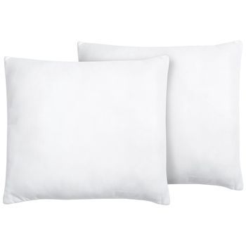 Conjunto De 2 Almohadas De Poliéster Blanco 80 X 80 Cm Perfil Bajo Microfibra Relleno Suave Errigal