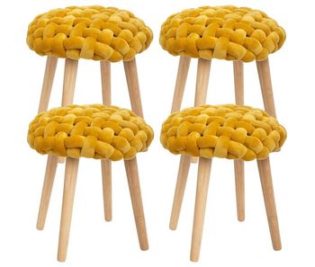 4x taburetes de tejido tricotado, dimensiones: 39 x 39 x 43cm, color: mostaza