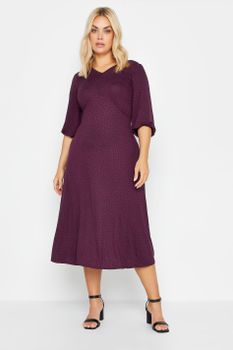 Yours Vestido Midaxi Granate De Lunares, Mujer Curvy Y Tallas Grandes, Yours