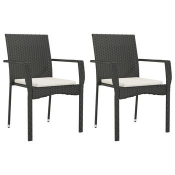 Pack 2 Uds Sillas De Jardín | Silla De Exterior | Sillón Con Cojines Ratán Sintético Negro