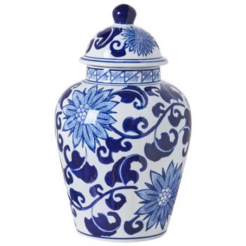 Jarrón Con Tapa Florero Con Tapa Accesorio Decorativo Porcelana Blanco Y Azul Cuenca
