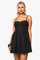 vestido skater de algodon con cintura de pico negro