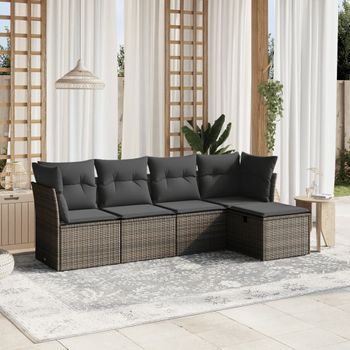 Conjunto De Sofás Jardín Con Cojines 5 Uds | Mueble Jardin Mesa Y Sillas Ratán Sintético Gris Cfw875745