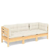 sofa de jardin de 3 plazas  sofa de exterior con cojines madera maciza pino crema