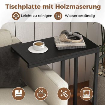 Mesa Auxiliar Mesa De Sofá En Forma De C Con Estructura De Metal Mesa De Centro Para Salón 45,5 X 25,5 X 64 Cm Negro