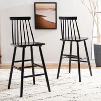set de 2 taburetes de bar en madera de caucho negro