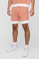 pantalon corto holgado de punto con estampado jacquard de cuadros naranja