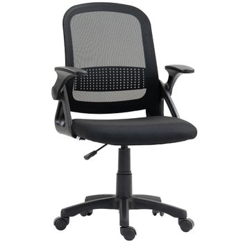HOMCOM Silla de malla transpirable, silla giratoria ergonómica con reposabrazos abatibles y soporte lumbar, Negra