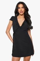 polka dot lace trim wrap mini dress negro