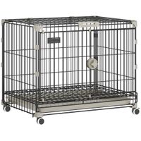 pawhut jaula para perros plegable con ruedas y bandeja extraible puerta deslizante techo abatible 605x455x545 cm negro