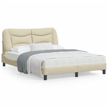 Cama Matrimonial | Cama Para Adultos | Estructura De Cama Con Cabecero De Tela Color Crema 140x190 Cm Cfw699001