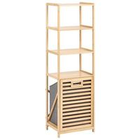 cesta de la ropa escandinava funda de tela gris extraible y lavable con 4 estantes adicionales de bambu marron claro sajama