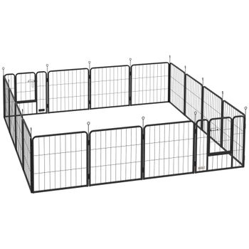 PawHut Parque para perros, parque para animales, 16 paneles, valla portátil plegable, seguro, Negro   Aosom España
