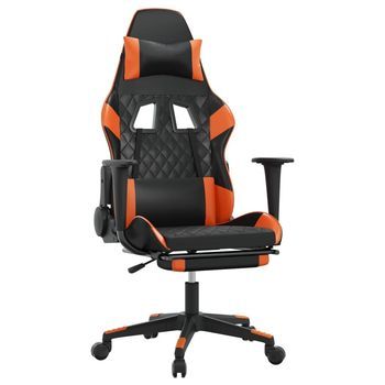 Silla Gaming Con Reposapiés Cuero Sintético Negro Naranja Vidaxl