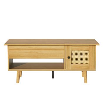 Mesa de centro elevable de ratán con dos puertas y efecto madera