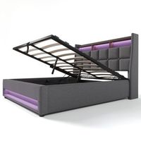 cama tapizada 160 x 200 cm con almacenaje elevable led y 2 usb sin colchon