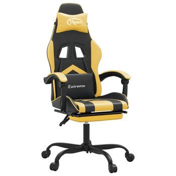 Silla Gaming | Silla De Oficina | Silla Gamer Ergonomica Giratoria Reposapiés Cuero Sintético Negro Dorado