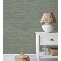 papel pintado vinilico ecologico con textura de fibras de canamo fondo turquesa - sisay texture 681834 de gaulan - rollo de 10 m x 052 m