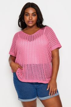 Yours Camiseta Crochet Rosa , Mujer Curvy Y Tallas Grandes, Yours