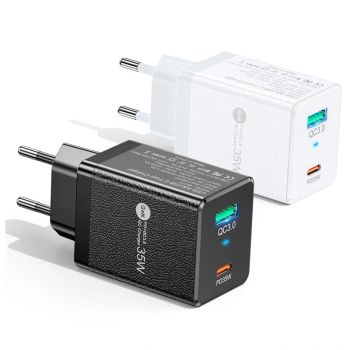 [GaN Tech] BK312 Cargador de pared de carga rápida USB-A+USB-C PD QC3.0 PPS de 35 W y 2 puertos con enchufe EU para iPho