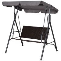 outsunny balancin de jardin 2 plazas con toldo regulable 140x110x151 cm marron y gris   aosom espana