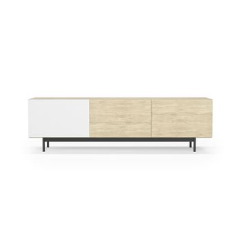 Mueble tv 3 puertas melamina roble-blanco patas grafito 52x180x44 cm