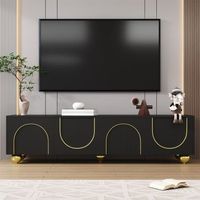 mueble para tv - puertas talladas y patas doradas - tablero de particulas - negro 170x38x44cm