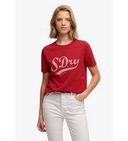 superdry para mujer w1011869a camiseta varsity script rojo xl casual algodon manga corta