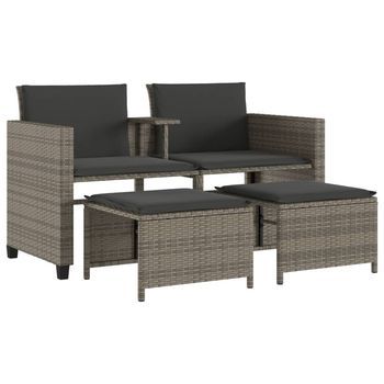 Sofá De Jardín 2 Plazas | Sofá De Exterior Con Mesa Y Taburetes Ratán Pe Gris