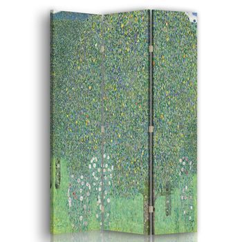 Legendarte - Biombo Rosales Debajo De Los Árboles - Gustav Klimt - Separador De Ambientes Para Interiores Cm. 110x150 (3 Paneles)