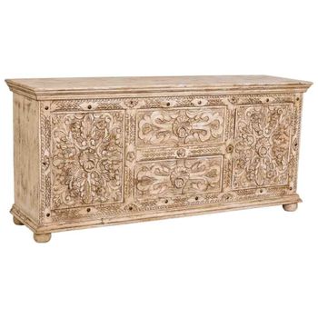 Aparador de madera artesanal beige 165x45x76h cm