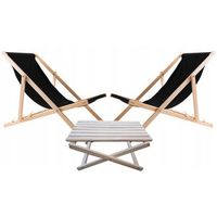 woodok conjunto de 2 tumbonas de playa color negro  incluida mesa de centro de madera