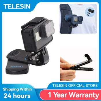 TELESIN-abrazadera de Clip para mochila con rotación de 360 grados, montaje para GoPro Hero 13 12 11 10 9 8 7 6 5 Insta360 DJI Osmo para cámara de acción