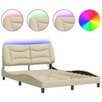 estructura de cama con luces led tela crema 140x190 cm