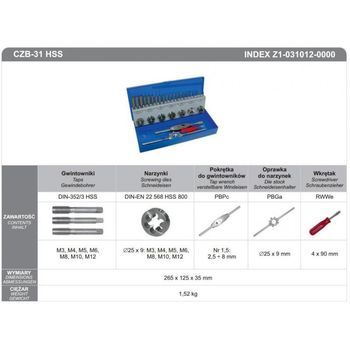Fanar Taps+dies Set 31cz M3-m12, Czb-31 Inox...