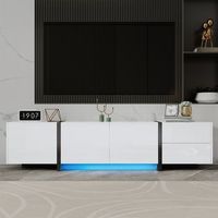 sweiko mueble para tv mueble bajo armario blanco brillante y patas negras en contraste con puertas y cajones sencillos